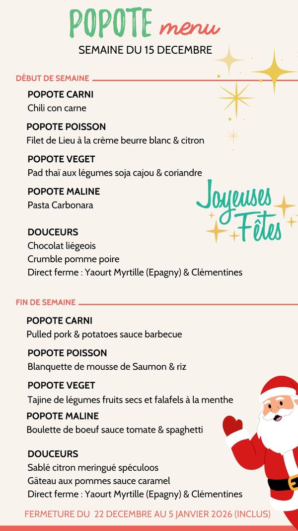Menu de la semaine popote minute