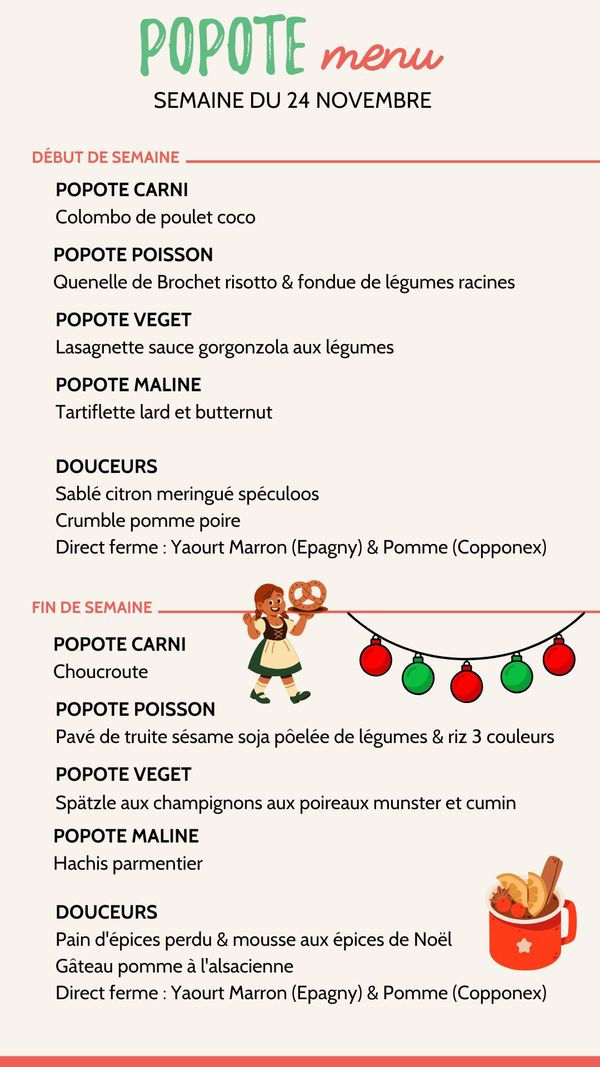 Menu popote de la semaine
