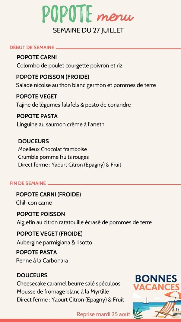 Menu plateaux repas annecy semaine 27 juillet 2026