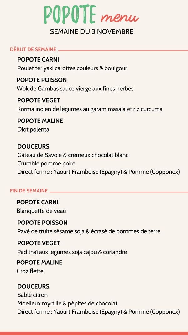 Menu du 3 novembre