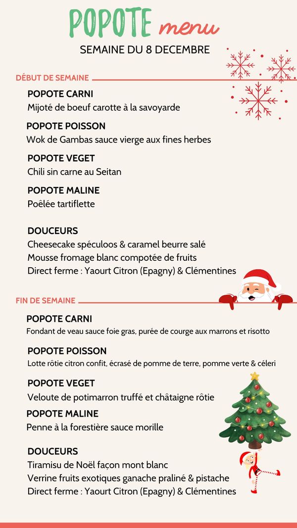 Menu de la semaine popote minute